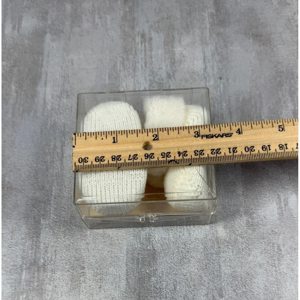 Vintage Baby Bootees Newborn to 3 Months Cream White Knit Pom Pom Made in USA